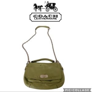 Coach Green Purse with Silver Chain.